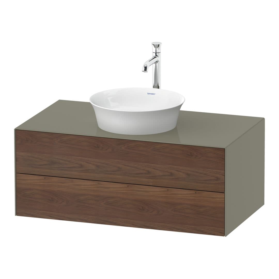 Duravit White Tulip – Έπιπλο Νιπτήρα – 1000 mm, για κονσόλα, 2 συρτάρια, νιπτήρας κέντρο, σώμα Stone grey High Gloss – American walnut Matt, Solid wood (WT4986077H2)