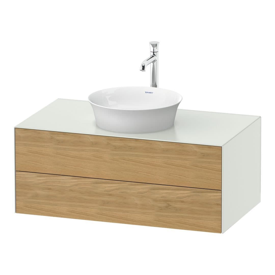 Duravit White Tulip – Έπιπλο Νιπτήρα – 1000 mm, για κονσόλα, 2 συρτάρια, νιπτήρας κέντρο, σώμα White Satin Matt – Natural Oak solid Matt, Solid wood (WT49860H536)