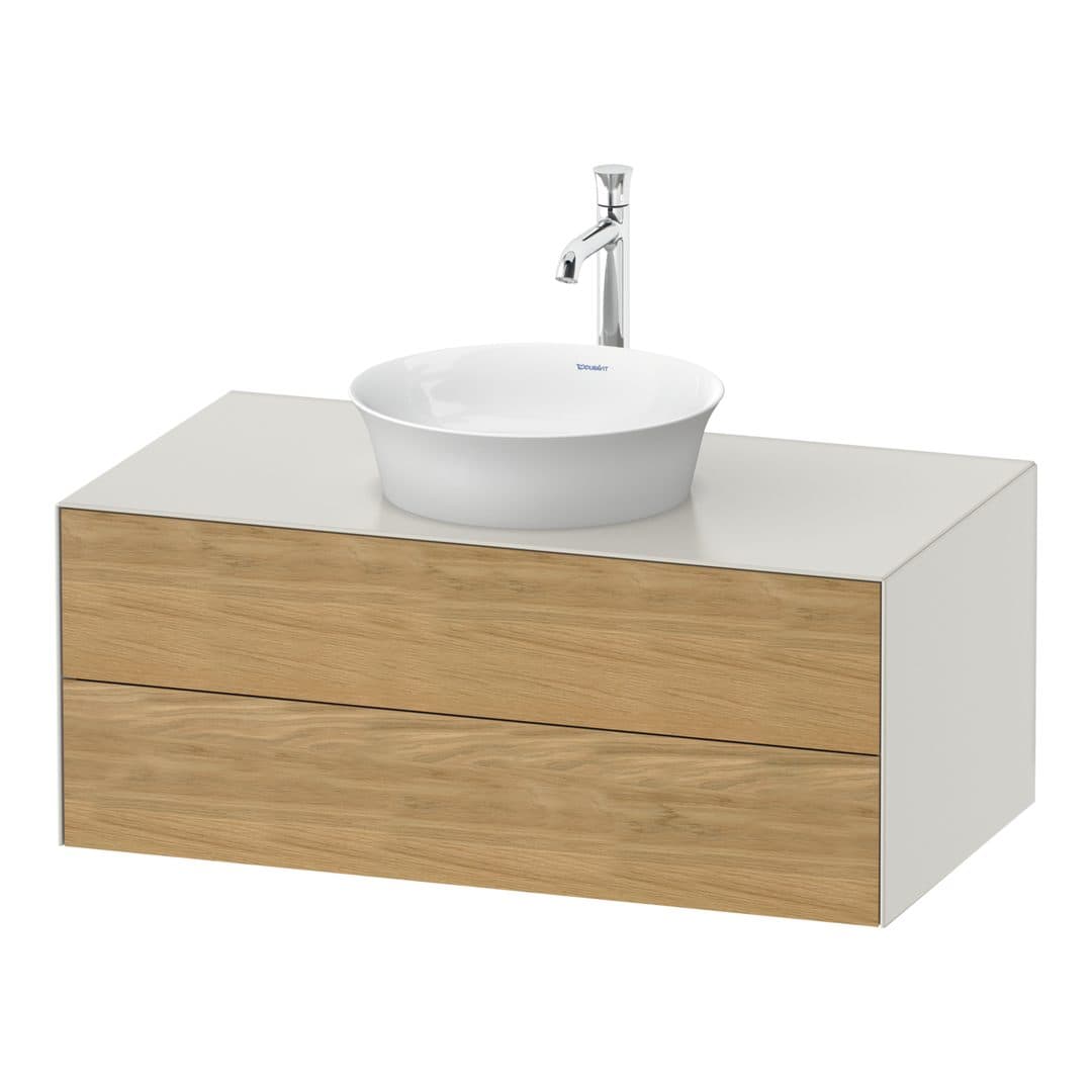 Duravit White Tulip – Έπιπλο Νιπτήρα – 1000 mm, για κονσόλα, 2 συρτάρια, νιπτήρας κέντρο, σώμα Nordic white Satin Matt – Natural Oak solid Matt, Solid wood (WT49860H539)