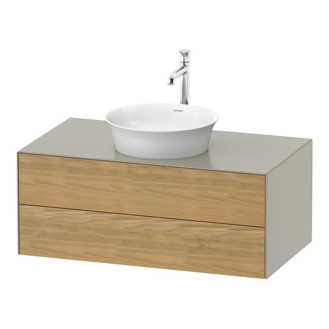 Duravit White Tulip – Έπιπλο Νιπτήρα – 1000 mm, για κονσόλα, 2 συρτάρια, νιπτήρας κέντρο, σώμα Taupe Satin Matt – Natural Oak solid Matt, Solid wood (WT49860H560)