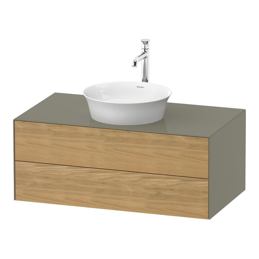 Duravit White Tulip – Έπιπλο Νιπτήρα – 1000 mm, για κονσόλα, 2 συρτάρια, νιπτήρας κέντρο, σώμα Stone grey High Gloss – Natural Oak solid Matt, Solid wood (WT49860H5H2)