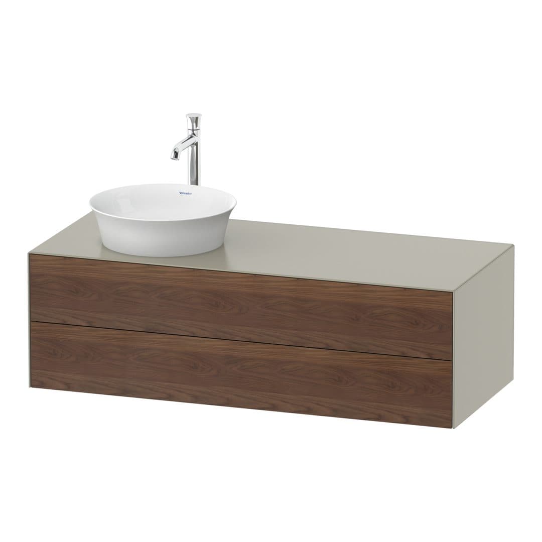 Duravit White Tulip – Έπιπλο Νιπτήρα – 1300 mm, για κονσόλα, 2 συρτάρια, νιπτήρας αριστερά, σώμα Taupe Satin Matt – American walnut Matt, Solid wood (WT4987L7760)