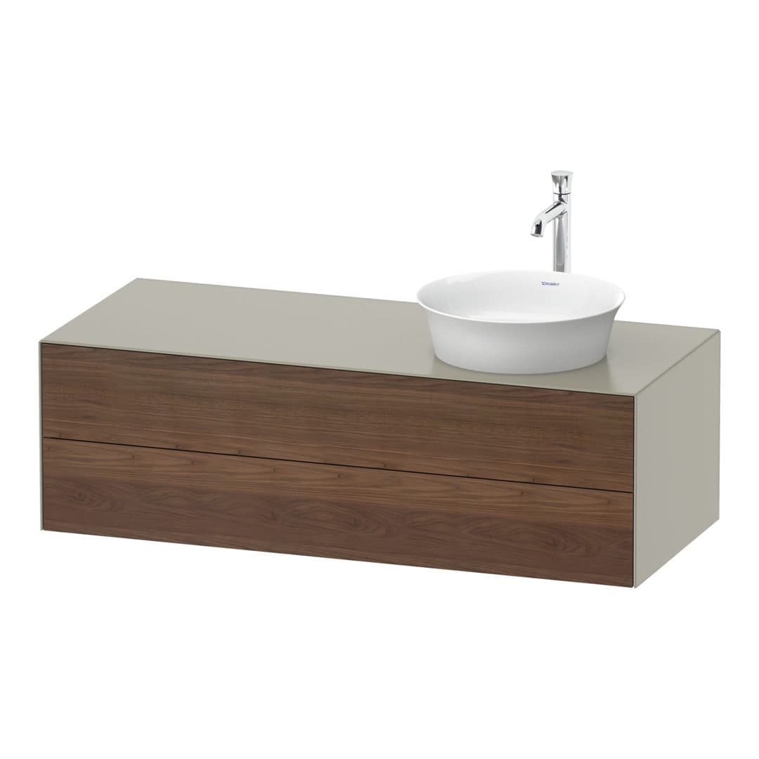 Duravit White Tulip – Έπιπλο Νιπτήρα – 1300 mm, για κονσόλα, 2 συρτάρια, νιπτήρας δεξιά, σώμα Taupe Satin Matt – American walnut Matt, Solid wood (WT4987R7760)