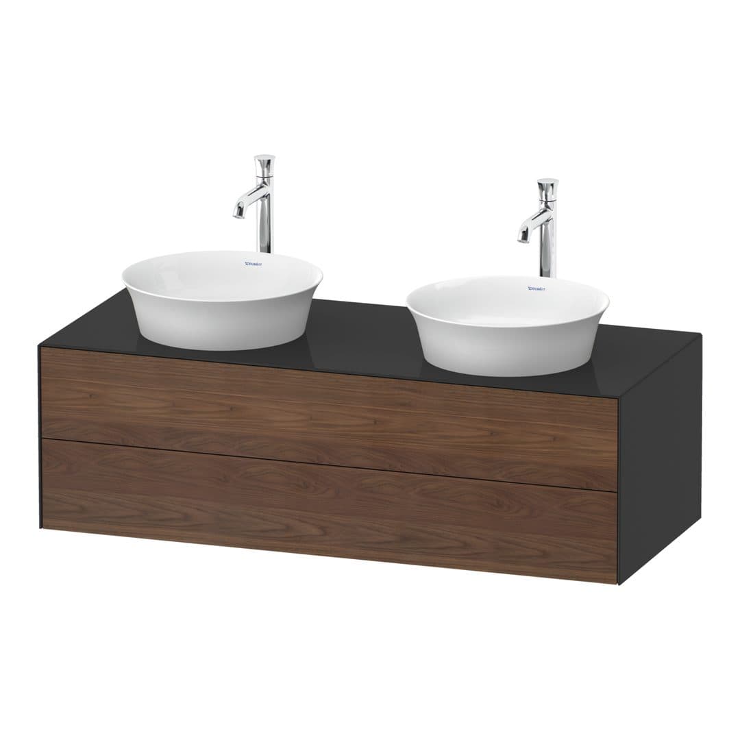 Duravit White Tulip – Έπιπλο Νιπτήρα – 1300 mm, για κονσόλα, 2 συρτάρια, σώμα Graphite High Gloss – American walnut Matt, Solid wood (WT4988B77H1)