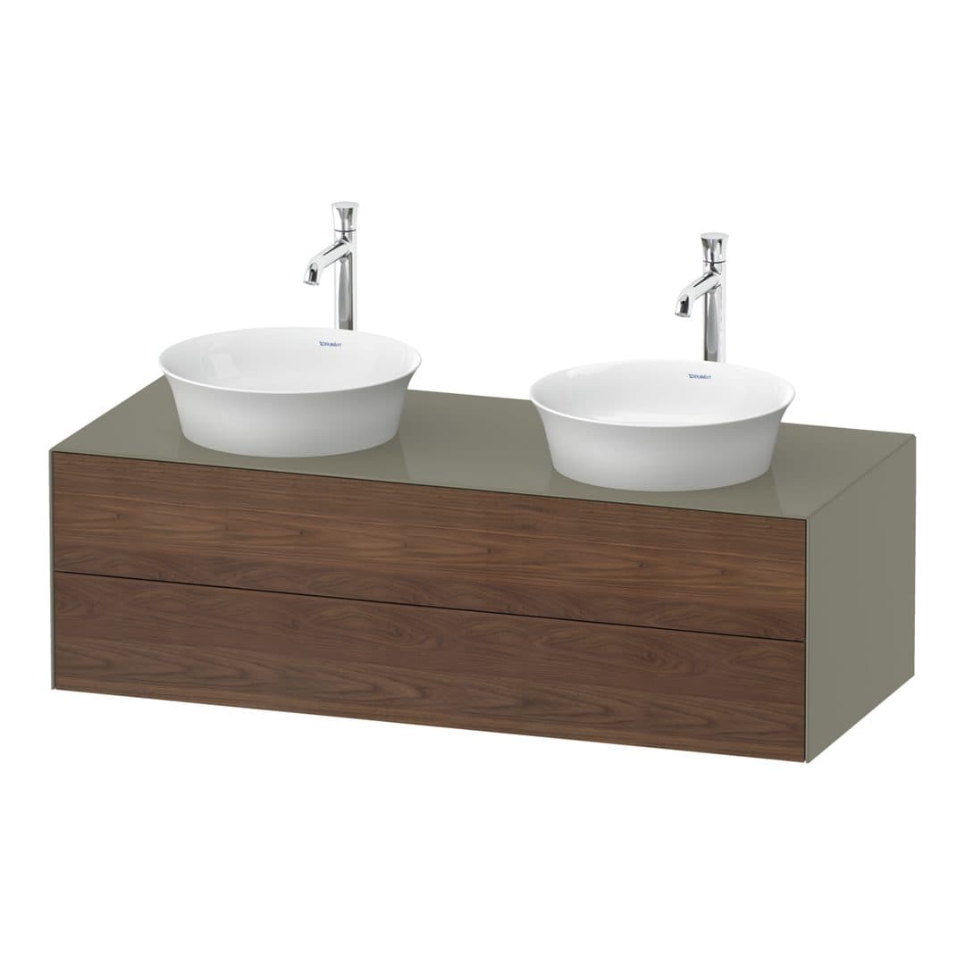 Duravit White Tulip – Έπιπλο Νιπτήρα – 1300 mm, για κονσόλα, 2 συρτάρια, σώμα Stone grey High Gloss – American walnut Matt, Solid wood (WT4988B77H2)