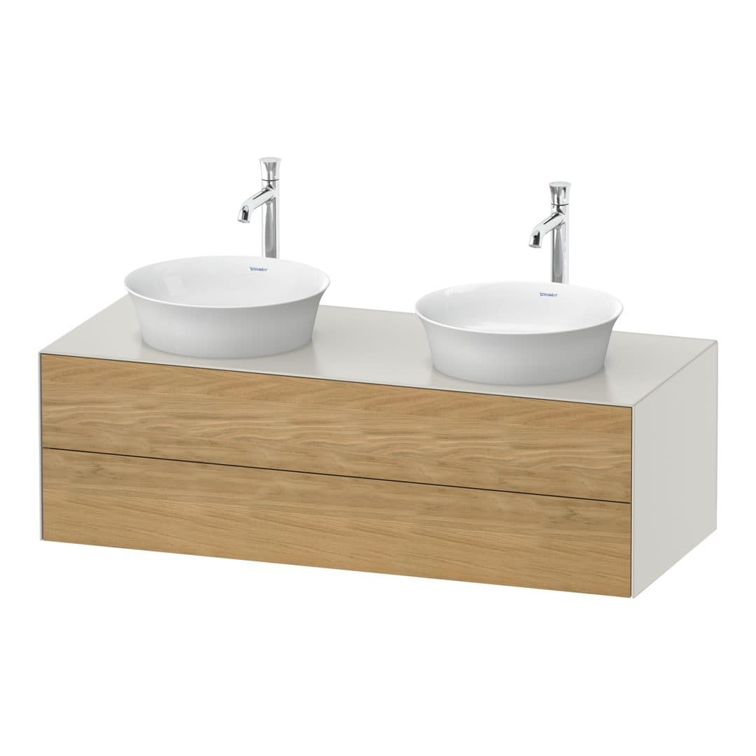 Duravit White Tulip – Έπιπλο Νιπτήρα – 1300 mm, για κονσόλα, 2 συρτάρια, σώμα Nordic white Satin Matt – Natural Oak solid Matt, Solid wood (WT4988BH539)