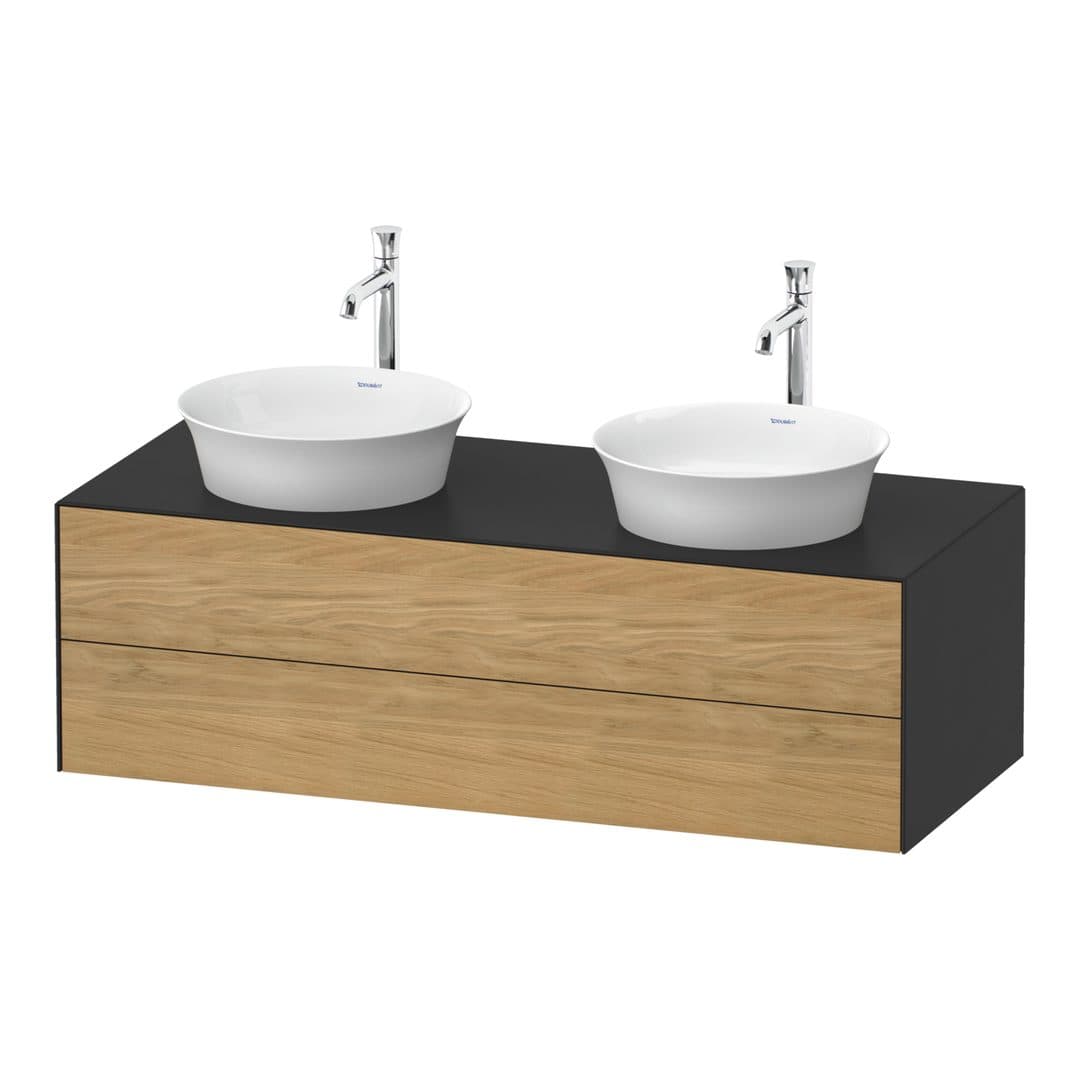 Duravit White Tulip – Έπιπλο Νιπτήρα – 1300 mm, για κονσόλα, 2 συρτάρια, σώμα Graphite Satin Matt – Natural Oak solid Matt, Solid wood (WT4988BH558)