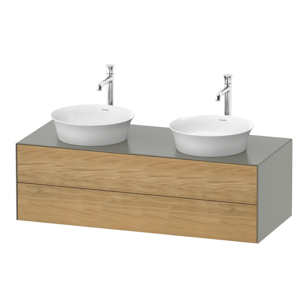 Duravit White Tulip – Έπιπλο Νιπτήρα – 1300 mm, για κονσόλα, 2 συρτάρια, σώμα Stone grey Satin Matt – Natural Oak solid Matt, Solid wood (WT4988BH592)