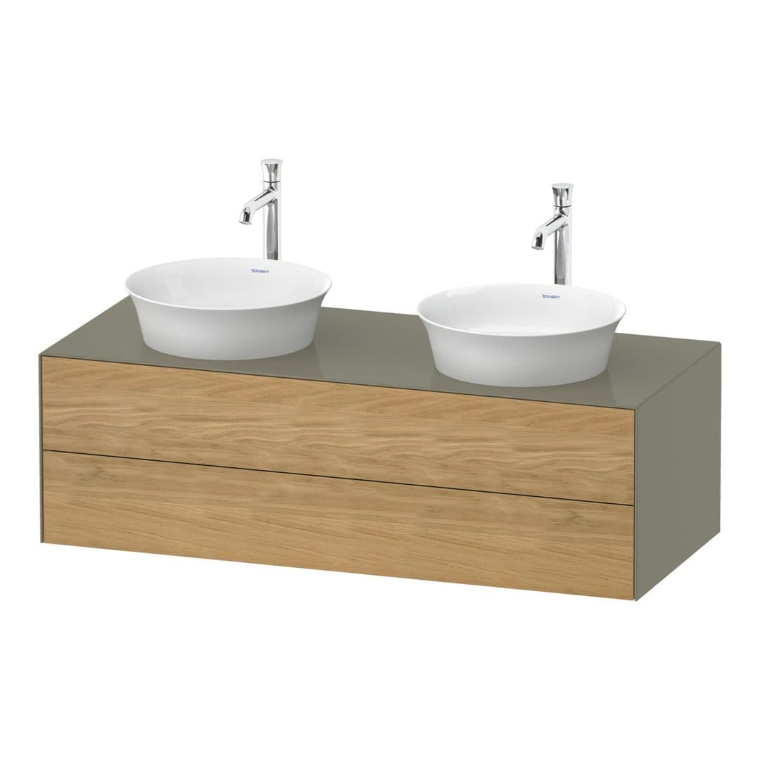 Duravit White Tulip – Έπιπλο Νιπτήρα – 1300 mm, για κονσόλα, 2 συρτάρια, σώμα Stone grey High Gloss – Natural Oak solid Matt, Solid wood (WT4988BH5H2)