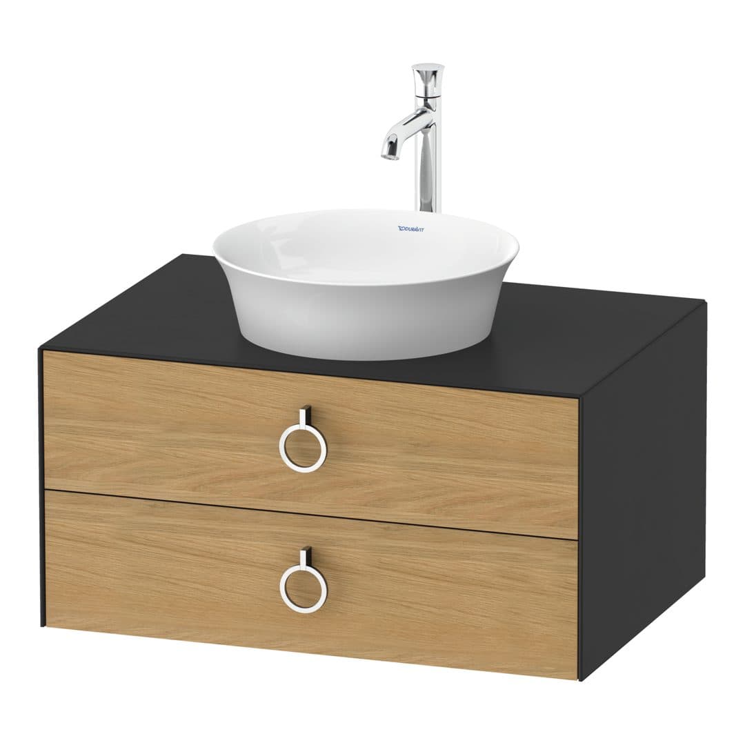 Duravit White Tulip – Έπιπλο Νιπτήρα – 800 mm, για κονσόλα, 2 συρτάρια, νιπτήρας κέντρο, σώμα Graphite Satin Matt, Chrome High Gloss – Natural Oak solid Matt, Solid wood (WT49900H558)