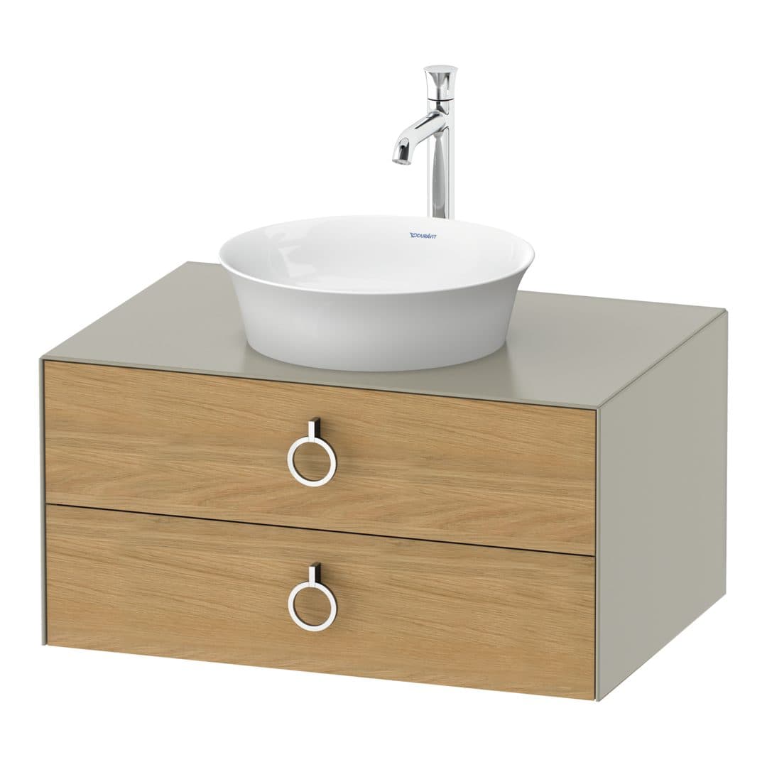 Duravit White Tulip – Έπιπλο Νιπτήρα – 800 mm, για κονσόλα, 2 συρτάρια, νιπτήρας κέντρο, σώμα Taupe Satin Matt, Chrome High Gloss – Natural Oak solid Matt, Solid wood (WT49900H560)