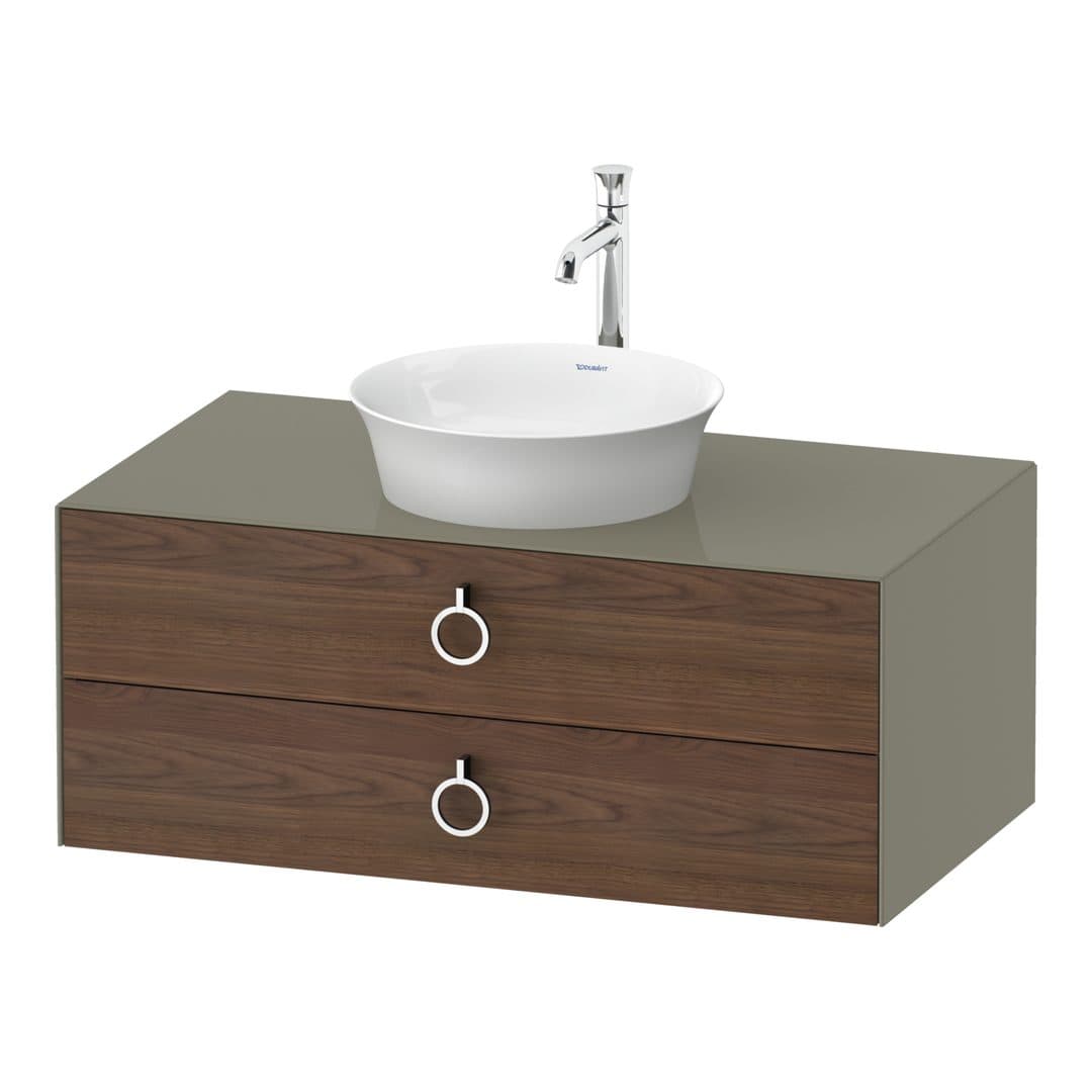 Duravit White Tulip – Έπιπλο Νιπτήρα – 1000 mm, για κονσόλα, 2 συρτάρια, νιπτήρας κέντρο, σώμα Stone grey High Gloss, Chrome High Gloss – American walnut Matt, Solid wood (WT4991077H2)