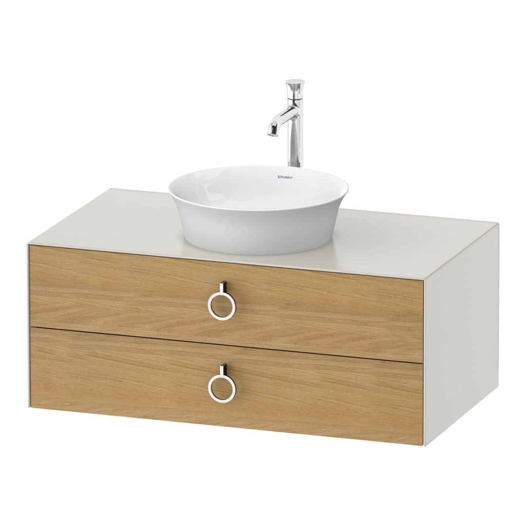 Duravit White Tulip – Έπιπλο Νιπτήρα – 1000 mm, για κονσόλα, 2 συρτάρια, νιπτήρας κέντρο, σώμα Nordic white Satin Matt, Chrome High Gloss – Natural Oak solid Matt, Solid wood (WT49910H539)