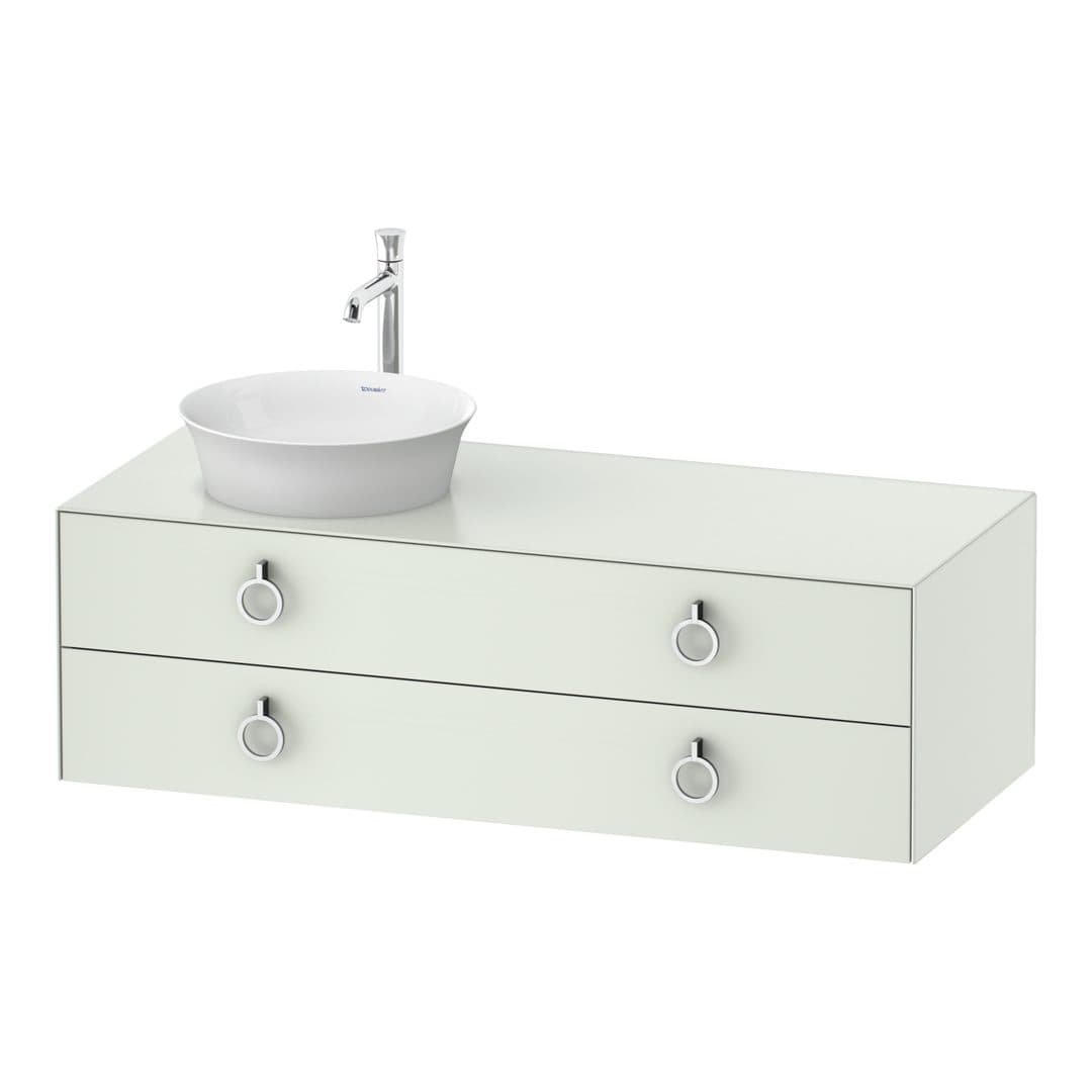 Duravit White Tulip – Έπιπλο Νιπτήρα – 1300 mm, για κονσόλα, 2 συρτάρια, νιπτήρας αριστερά, Chrome High Gloss – White Satin Matt, Lacquer (WT4992L3636)