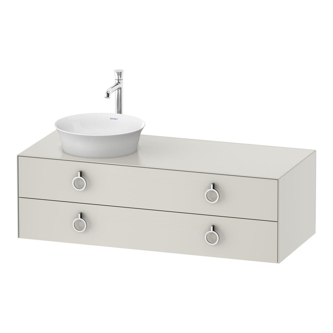 Duravit White Tulip – Έπιπλο Νιπτήρα – 1300 mm, για κονσόλα, 2 συρτάρια, νιπτήρας αριστερά, Chrome High Gloss – Nordic white Satin Matt, Lacquer (WT4992L3939)
