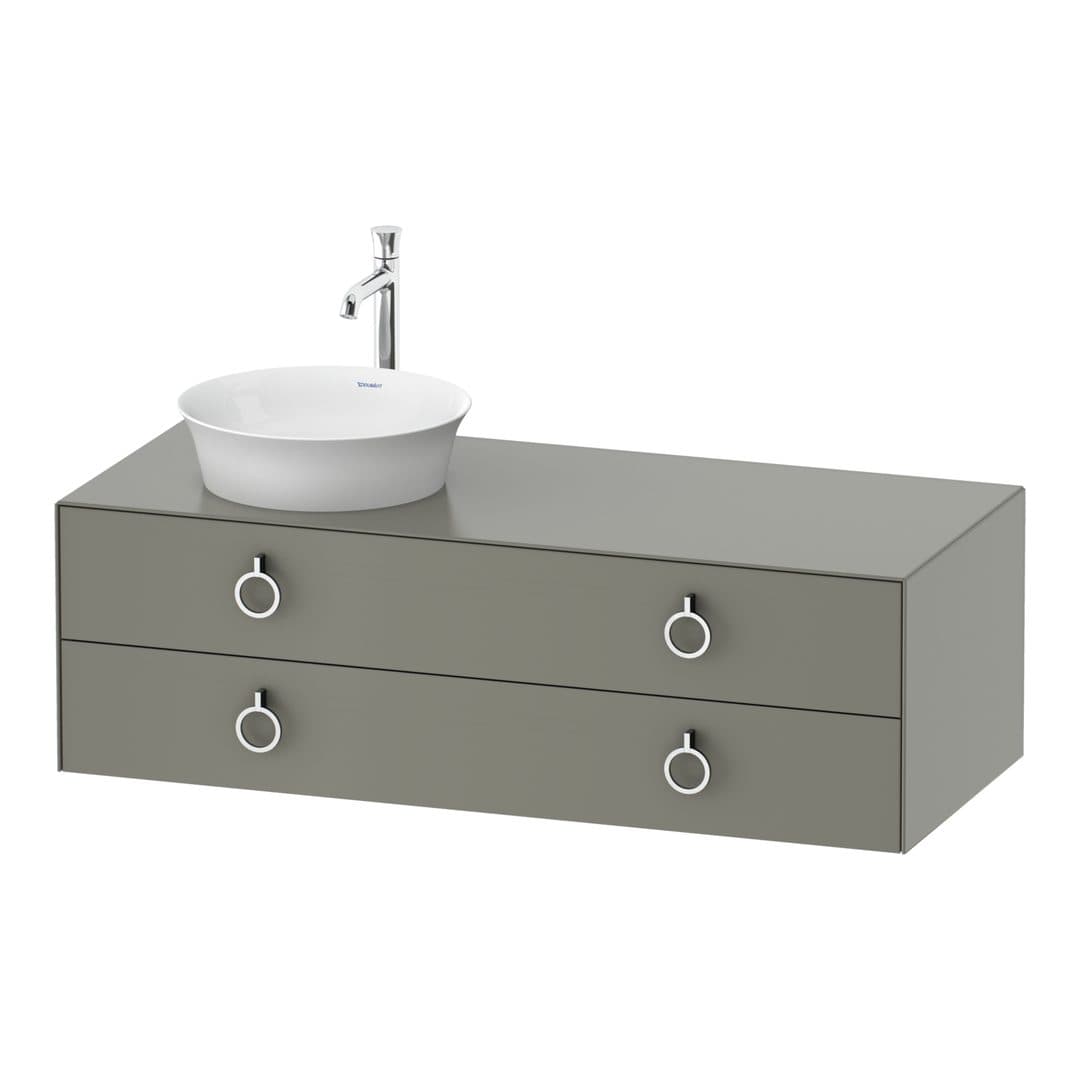 Duravit White Tulip – Έπιπλο Νιπτήρα – 1300 mm, για κονσόλα, 2 συρτάρια, νιπτήρας αριστερά, Chrome High Gloss – Stone grey Satin Matt, Lacquer (WT4992L9292)