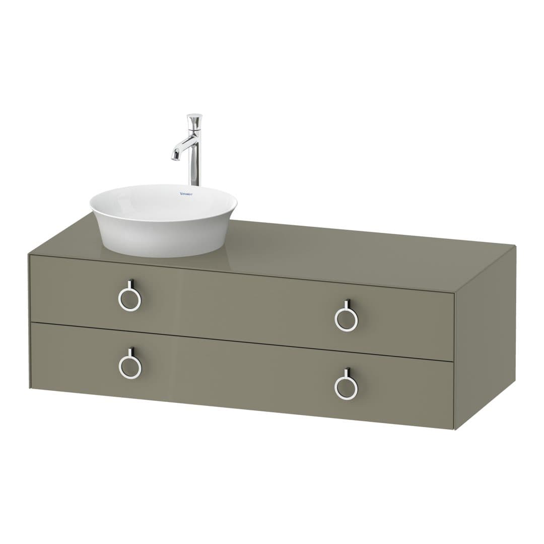 Duravit White Tulip – Έπιπλο Νιπτήρα – 1300 mm, για κονσόλα, 2 συρτάρια, νιπτήρας αριστερά, Chrome High Gloss – Stone grey High Gloss, Lacquer (WT4992LH2H2)
