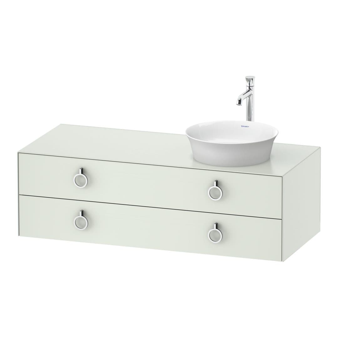 Duravit White Tulip – Έπιπλο Νιπτήρα – 1300 mm, για κονσόλα, 2 συρτάρια, νιπτήρας δεξιά, Chrome High Gloss – White Satin Matt, Lacquer (WT4992R3636)