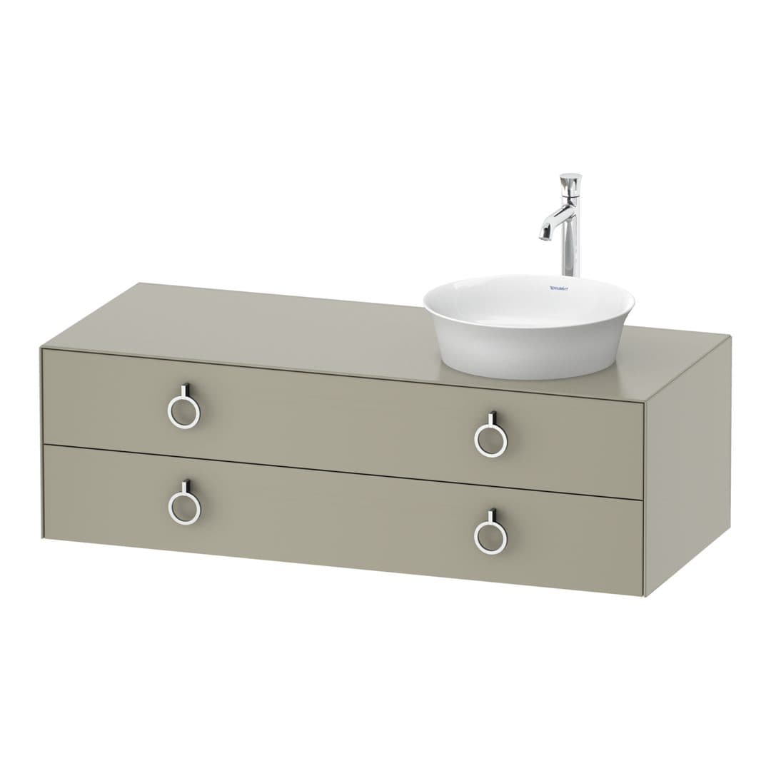 Duravit White Tulip – Έπιπλο Νιπτήρα – 1300 mm, για κονσόλα, 2 συρτάρια, νιπτήρας δεξιά, Chrome High Gloss – Taupe Satin Matt, Lacquer (WT4992R6060)