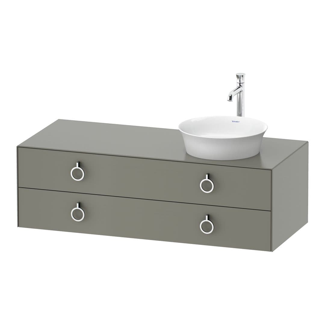 Duravit White Tulip – Έπιπλο Νιπτήρα – 1300 mm, για κονσόλα, 2 συρτάρια, νιπτήρας δεξιά, Chrome High Gloss – Stone grey Satin Matt, Lacquer (WT4992R9292)