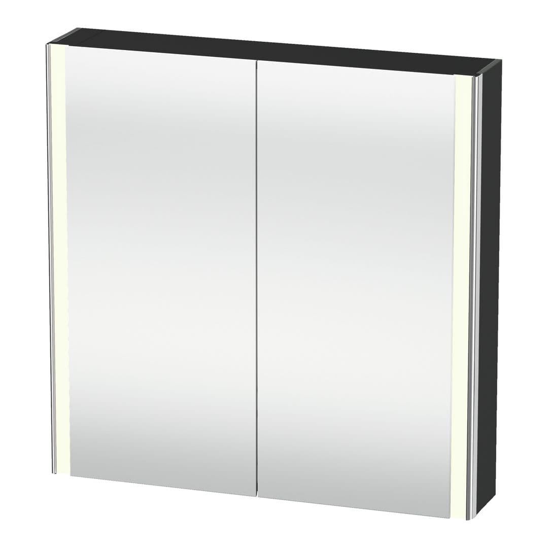 Duravit XSquare – Καθρέπτης Μπάνιου – 800×800 mm, καθρεπτοντούλαπο, 2 πόρτες, με φωτισμό LED, Socket – Graphite (XS7112049490000)