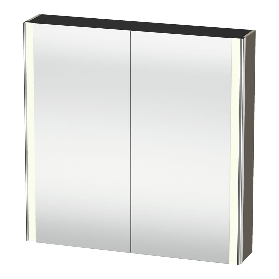 Duravit XSquare – Καθρέπτης Μπάνιου – 800×800 mm, καθρεπτοντούλαπο, 2 πόρτες, με φωτισμό LED, Socket – Flannel Grey (XS7112090900000)
