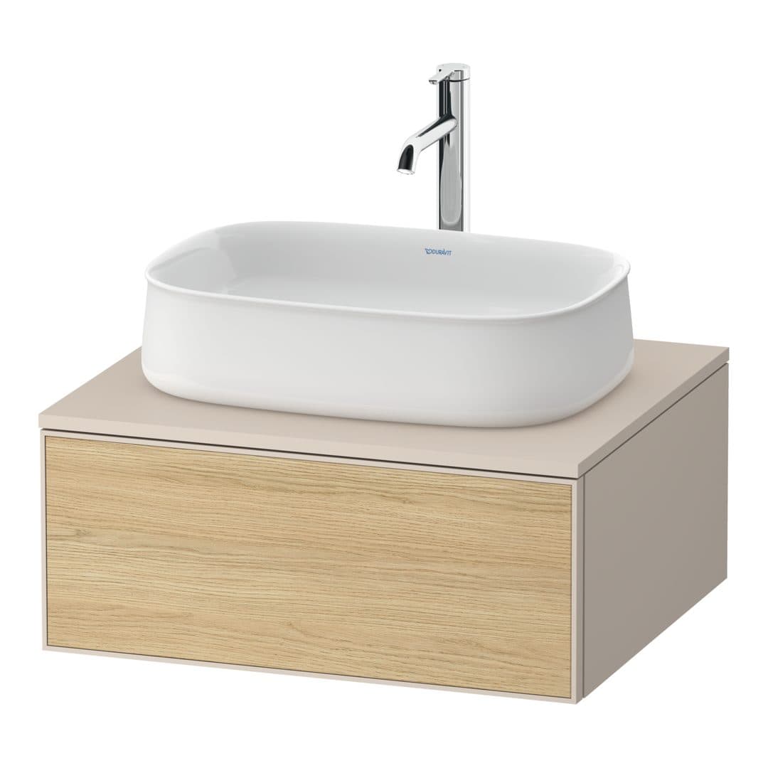 Duravit Zencha – Έπιπλο Νιπτήρα – 650 mm, για κονσόλα, 1 συρτάρι, νιπτήρας κέντρο, σώμα Taupe Super Matt – Natural oak, Decor (ZE4810030830000)