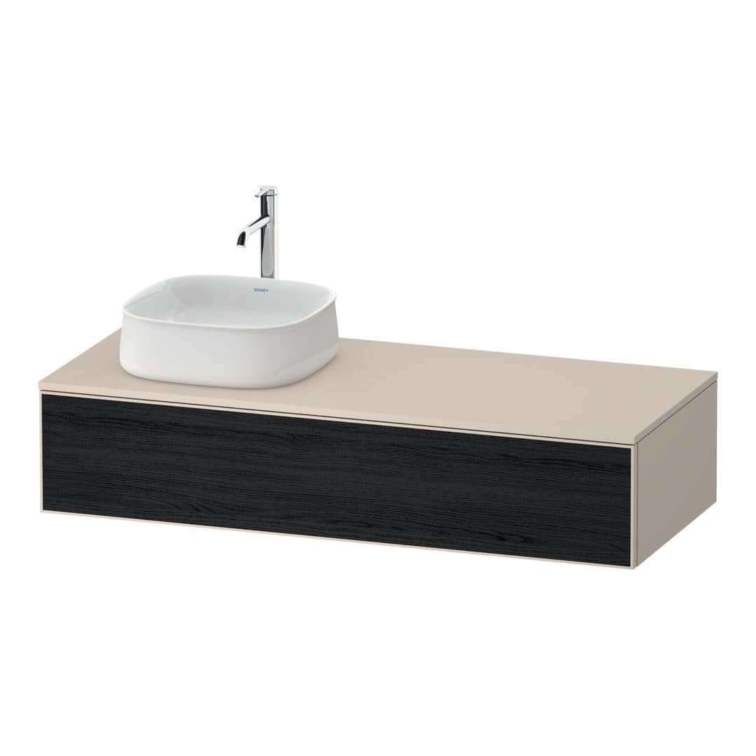 Duravit Zencha – Έπιπλο Νιπτήρα – 1300 mm, για κονσόλα, 1 συρτάρι, νιπτήρας αριστερά, σώμα Taupe Super Matt, αριστερή έκδοση – Black oak Matt, Decor (ZE4812L16830000)
