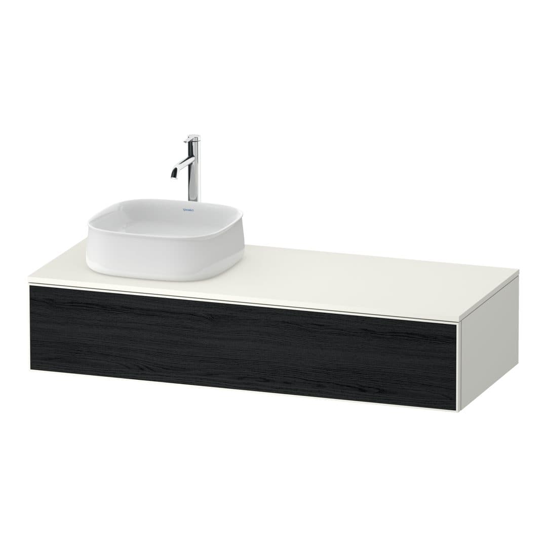 Duravit Zencha – Έπιπλο Νιπτήρα – 1300 mm, για κονσόλα, 1 συρτάρι, νιπτήρας αριστερά, σώμα White Super Matt, αριστερή έκδοση – Black oak Matt, Decor (ZE4812L16840000)