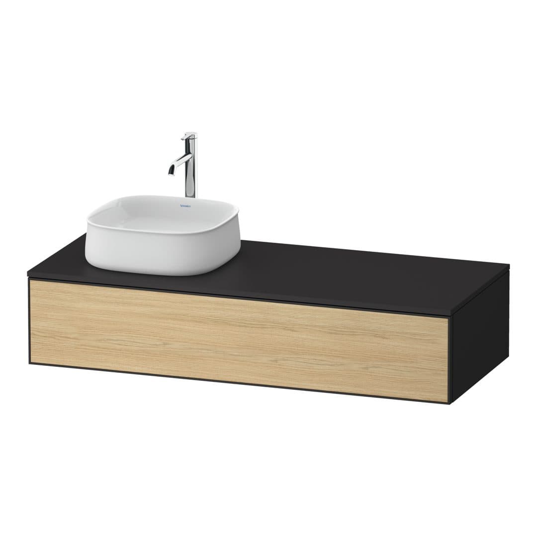 Duravit Zencha – Έπιπλο Νιπτήρα – 1300 mm, για κονσόλα, 1 συρτάρι, νιπτήρας αριστερά, σώμα Graphite Super Matt, αριστερή έκδοση – Natural oak, Decor (ZE4812L30800000)