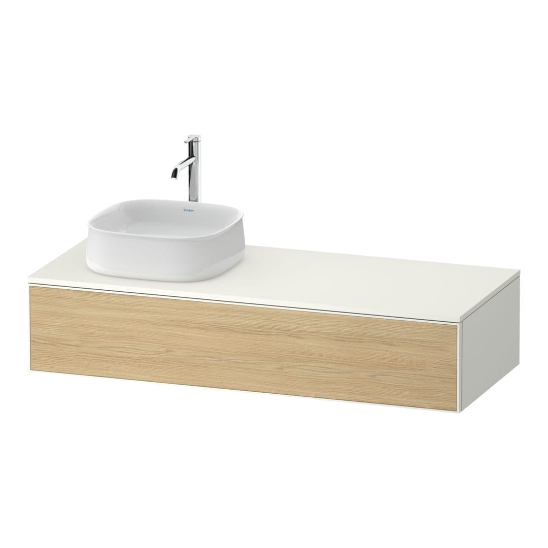 Duravit Zencha – Έπιπλο Νιπτήρα – 1300 mm, για κονσόλα, 1 συρτάρι, νιπτήρας αριστερά, σώμα White Super Matt, αριστερή έκδοση – Natural oak, Decor (ZE4812L30840000)