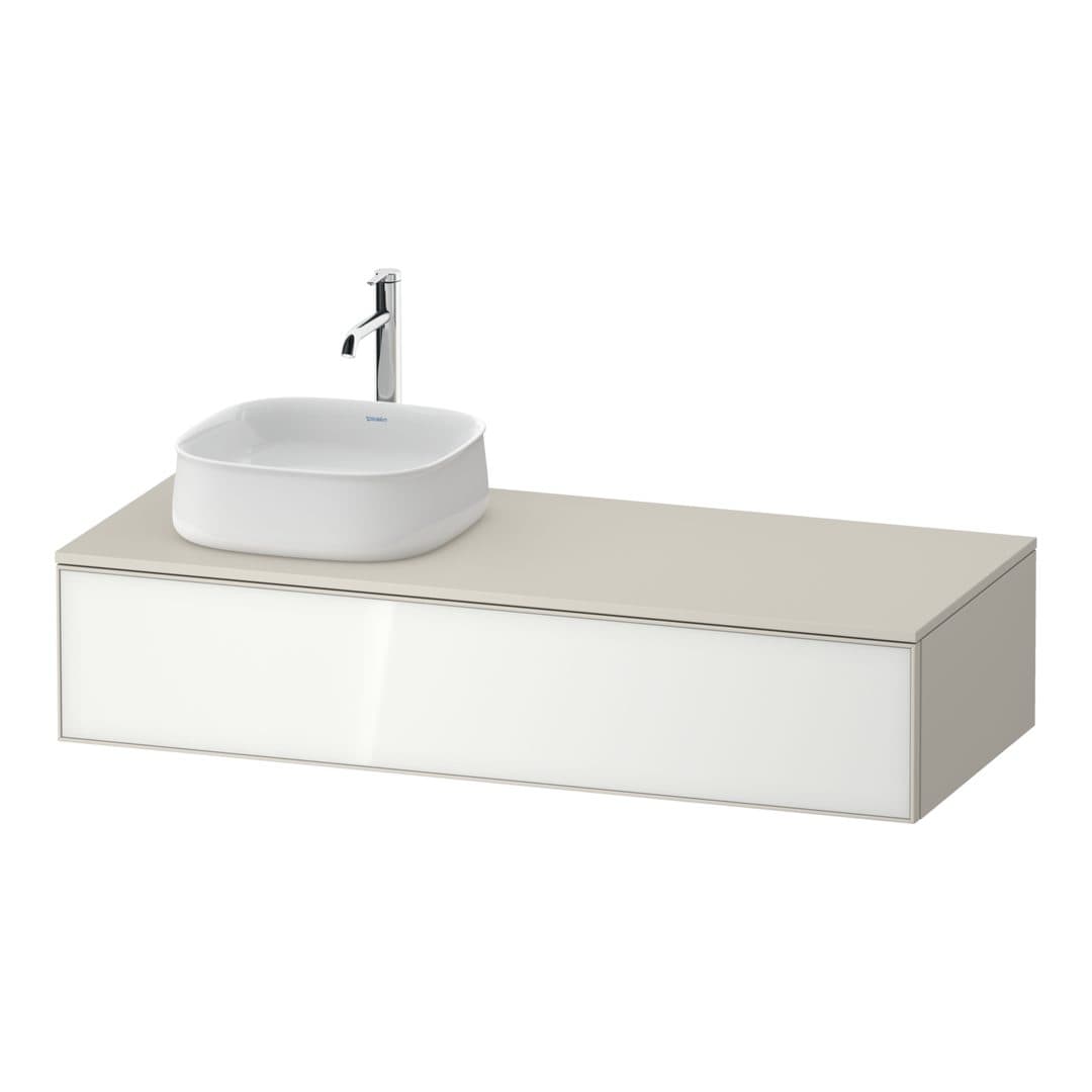 Duravit Zencha – Έπιπλο Νιπτήρα – 1300 mm, για κονσόλα, 1 συρτάρι, νιπτήρας αριστερά, σώμα Taupe Super Matt, αριστερή έκδοση – White, Glass (ZE4812L64830000)