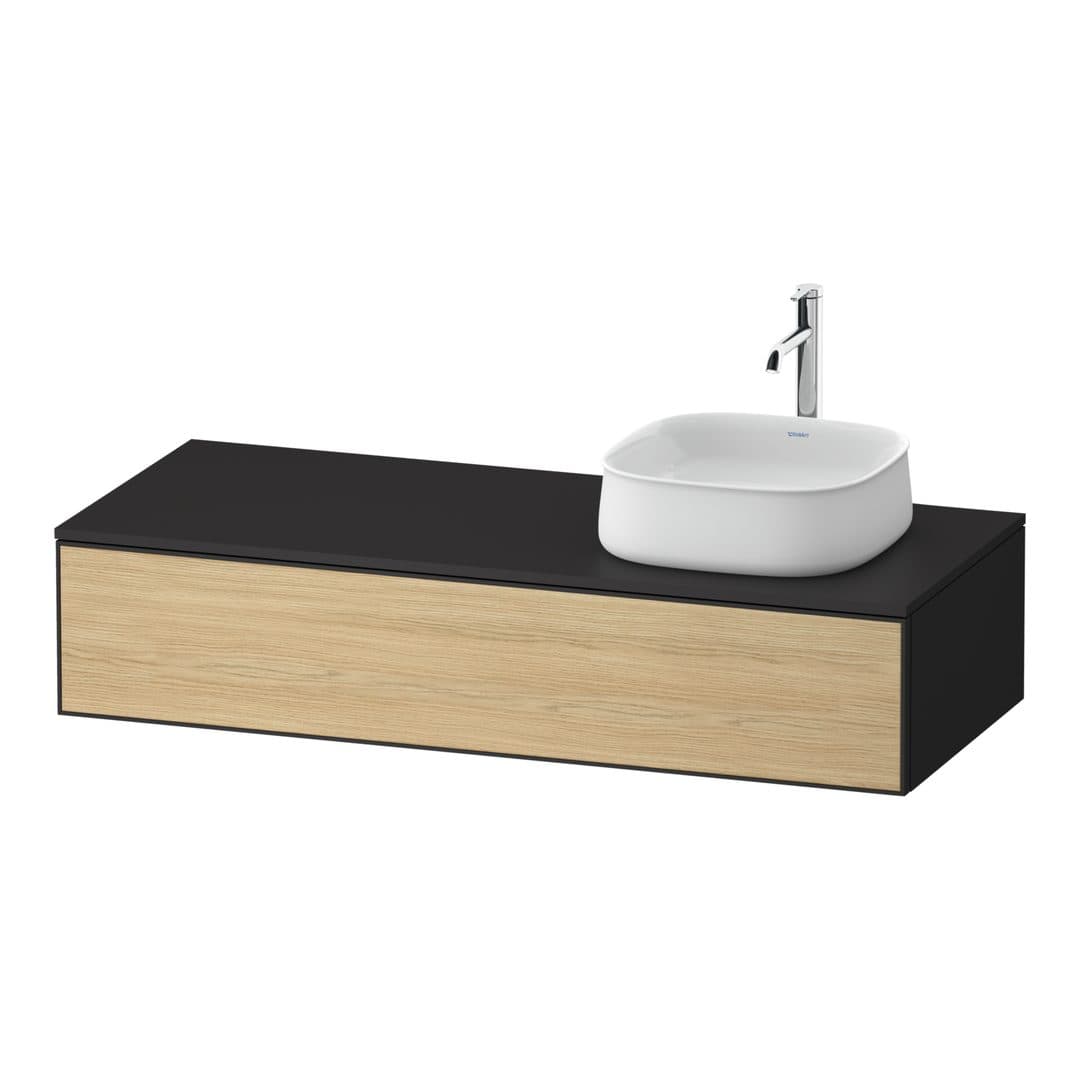 Duravit Zencha – Έπιπλο Νιπτήρα – 1300 mm, για κονσόλα, 1 συρτάρι, νιπτήρας δεξιά, σώμα Graphite Super Matt, δεξιά έκδοση – Natural oak, Decor (ZE4812R30800000)