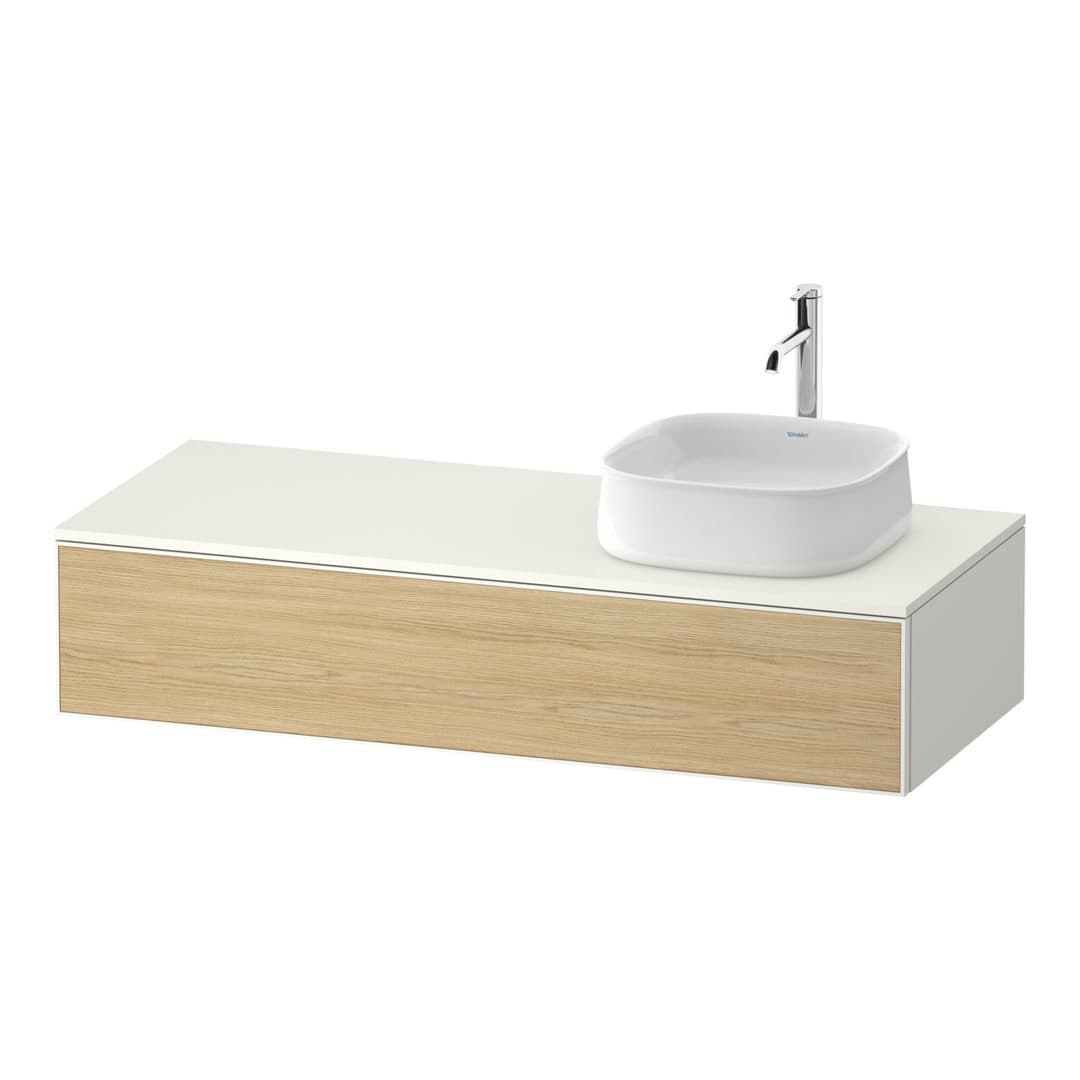 Duravit Zencha – Έπιπλο Νιπτήρα – 1300 mm, για κονσόλα, 1 συρτάρι, νιπτήρας δεξιά, σώμα White Super Matt, δεξιά έκδοση – Natural oak, Decor (ZE4812R30840000)