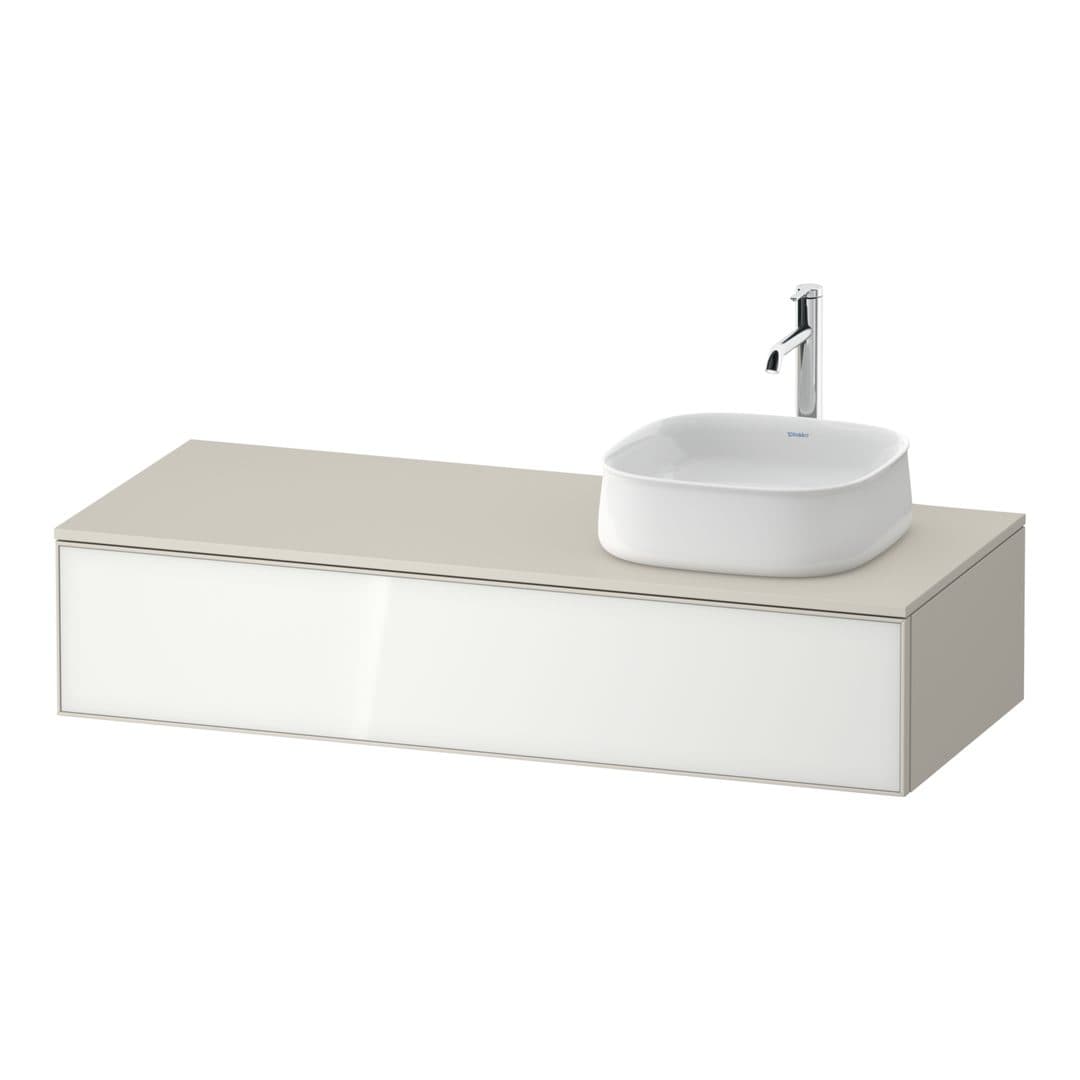 Duravit Zencha – Έπιπλο Νιπτήρα – 1300 mm, για κονσόλα, 1 συρτάρι, νιπτήρας δεξιά, σώμα Taupe Super Matt, δεξιά έκδοση – White, Glass (ZE4812R64830000)