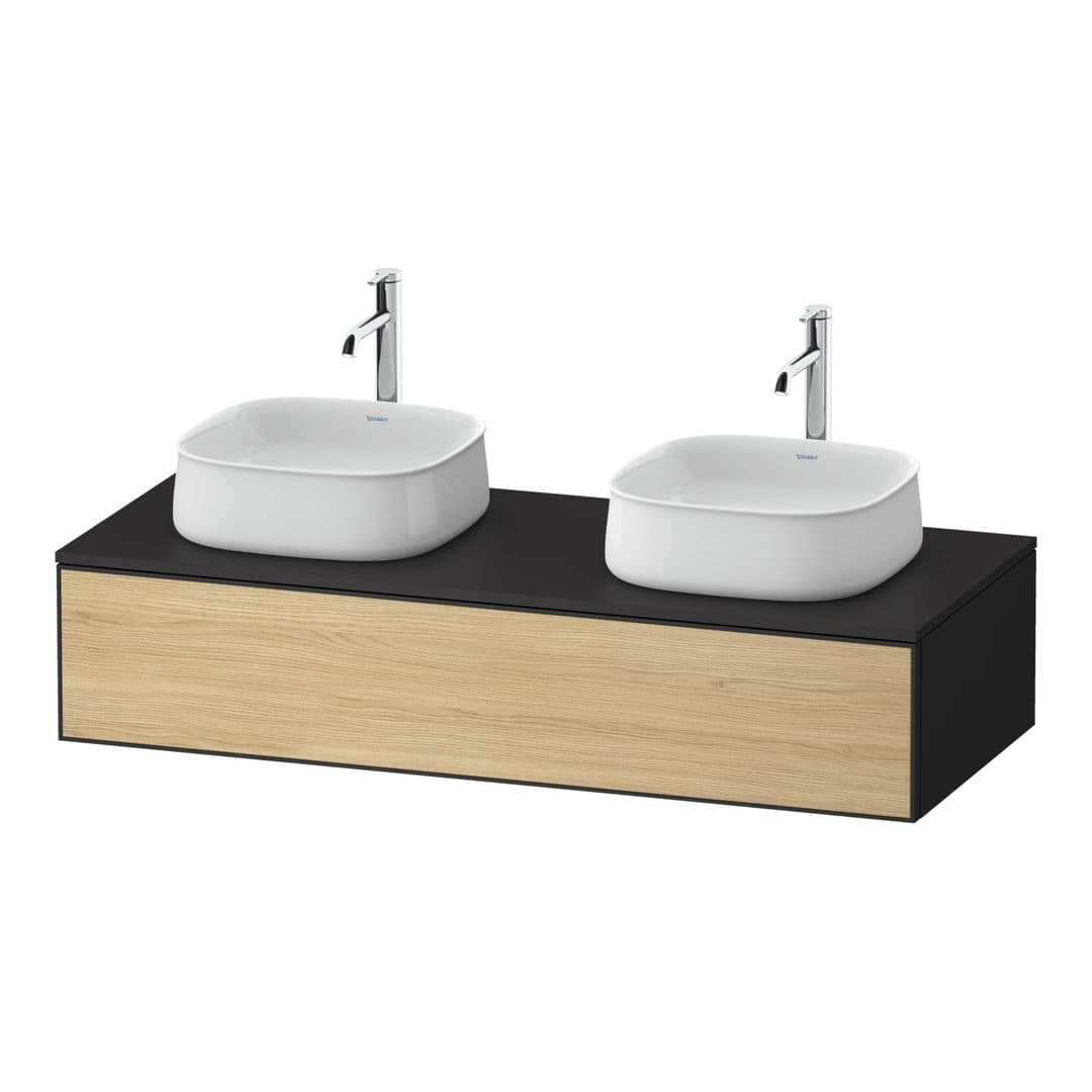 Duravit Zencha – Έπιπλο Νιπτήρα – 1300 mm, για κονσόλα, 1 συρτάρι, σώμα Graphite Super Matt – Natural oak, Decor (ZE4813B30800000)