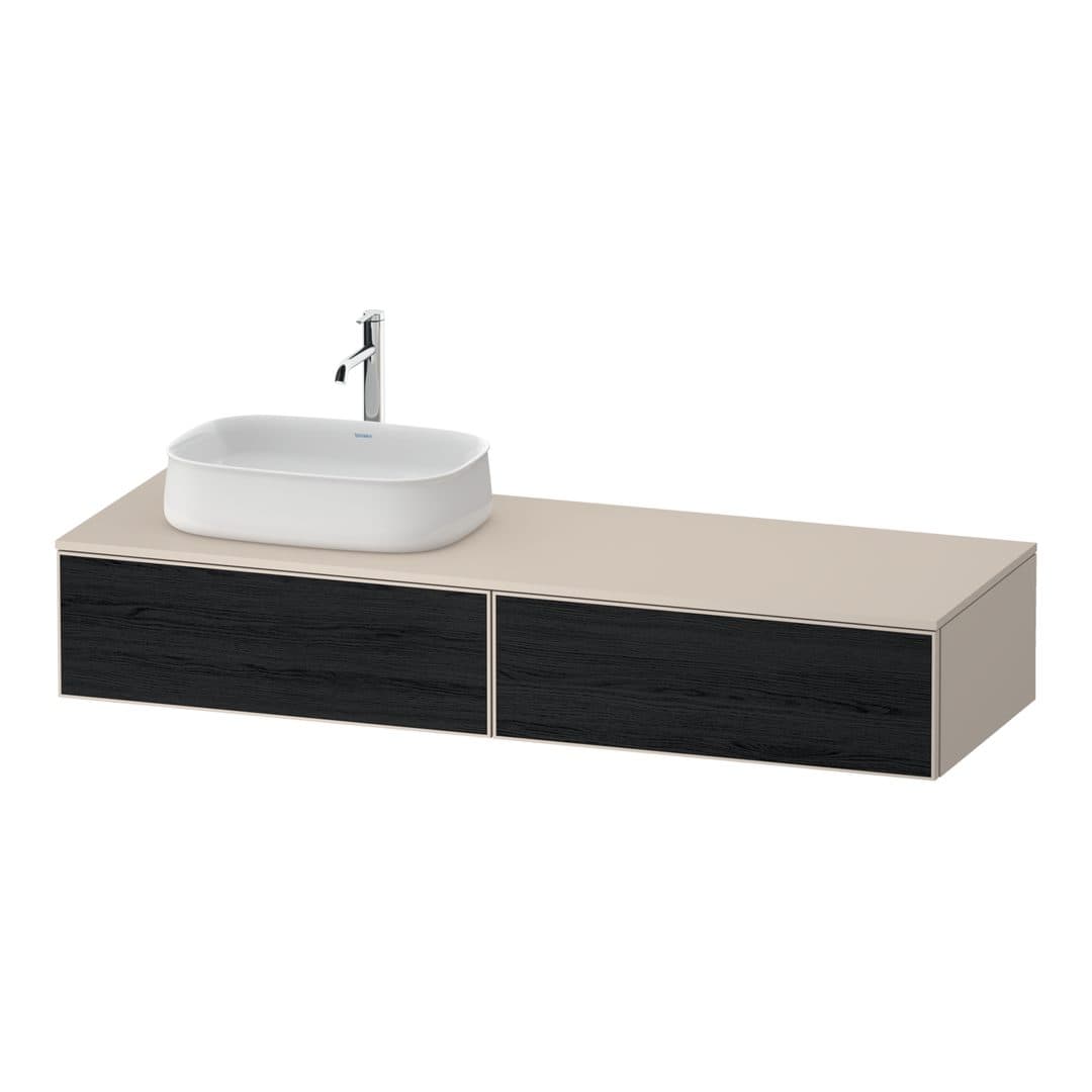Duravit Zencha – Έπιπλο Νιπτήρα – 1600 mm, για κονσόλα, 2 συρτάρια, νιπτήρας αριστερά, σώμα Taupe Super Matt – Black oak Matt, Decor (ZE4814L16830000)