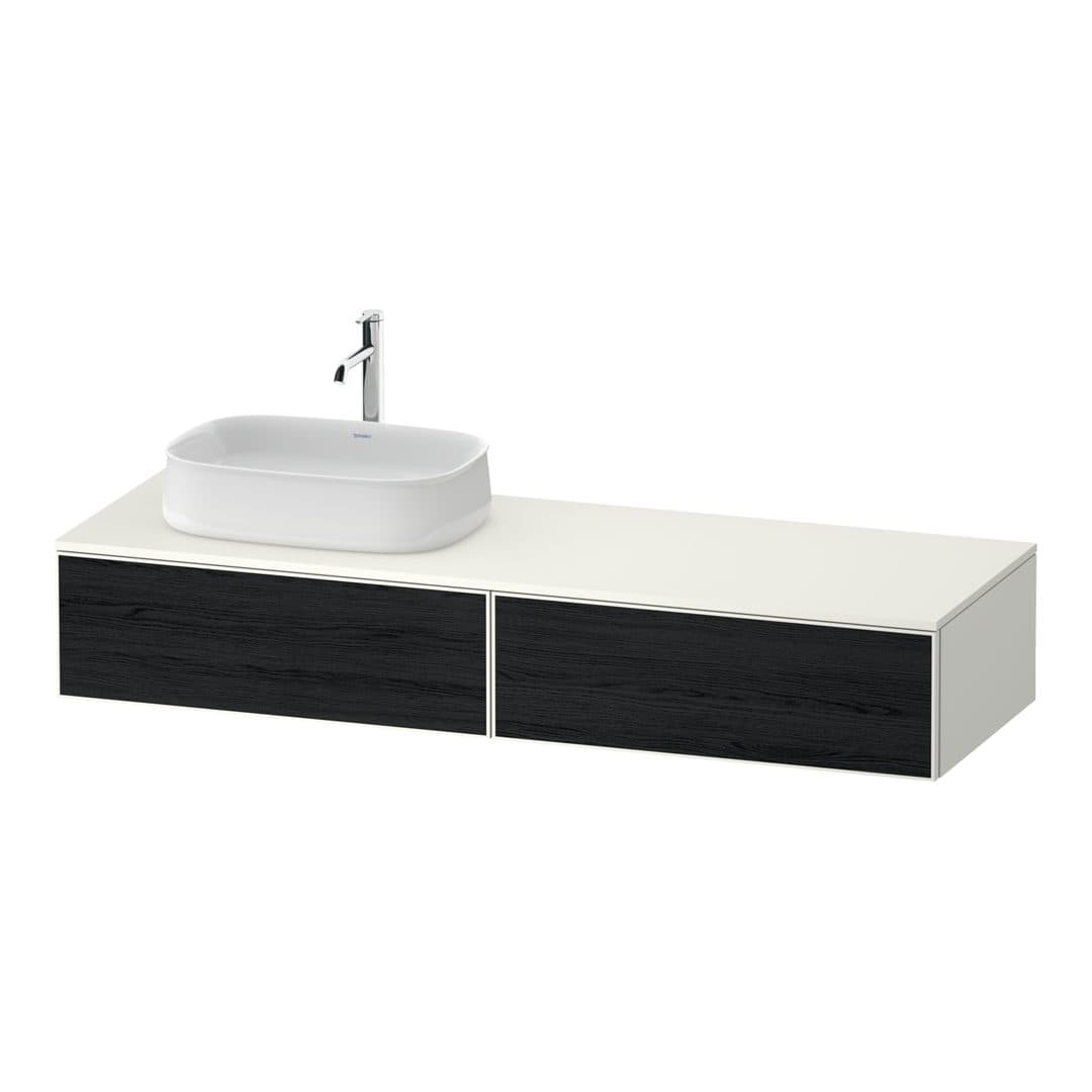 Duravit Zencha – Έπιπλο Νιπτήρα – 1600 mm, για κονσόλα, 2 συρτάρια, νιπτήρας αριστερά, σώμα White Super Matt – Black oak Matt, Decor (ZE4814L16840000)