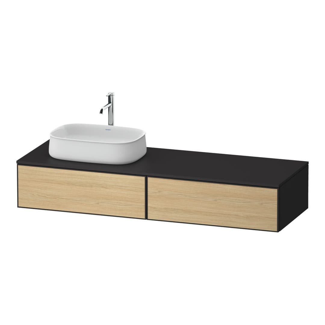 Duravit Zencha – Έπιπλο Νιπτήρα – 1600 mm, για κονσόλα, 2 συρτάρια, νιπτήρας αριστερά, σώμα Graphite Super Matt – Natural oak, Decor (ZE4814L30800000)
