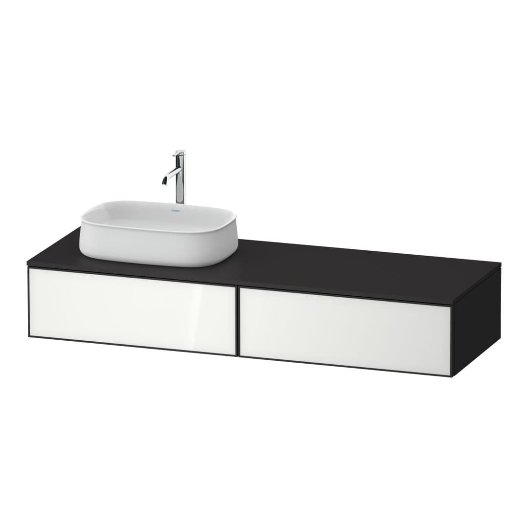 Duravit Zencha – Έπιπλο Νιπτήρα – 1600 mm, για κονσόλα, 2 συρτάρια, νιπτήρας αριστερά, σώμα Graphite Super Matt – White, Glass (ZE4814L64800000)