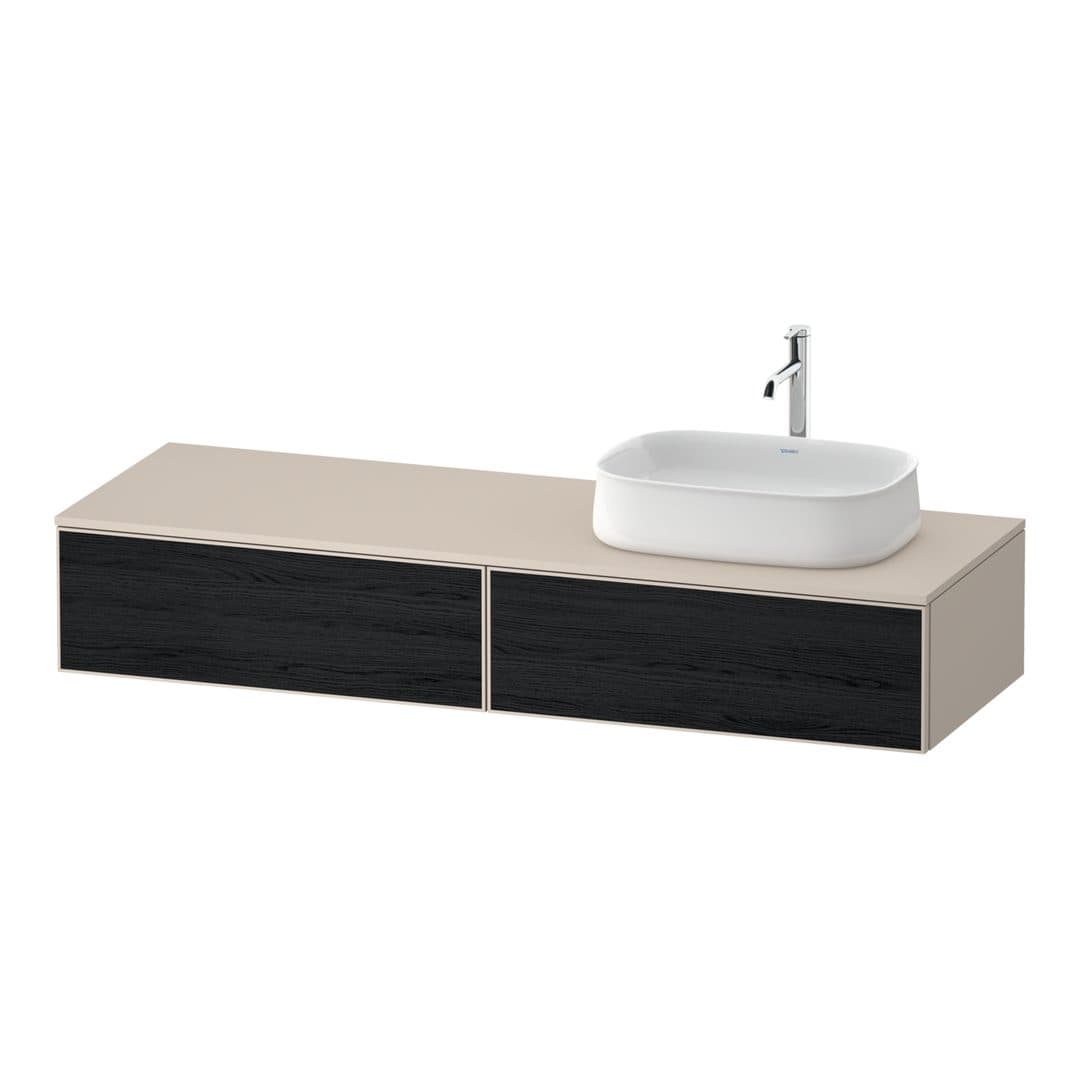 Duravit Zencha – Έπιπλο Νιπτήρα – 1600 mm, για κονσόλα, 2 συρτάρια, νιπτήρας δεξιά, σώμα Taupe Super Matt – Black oak Matt, Decor (ZE4814R16830000)