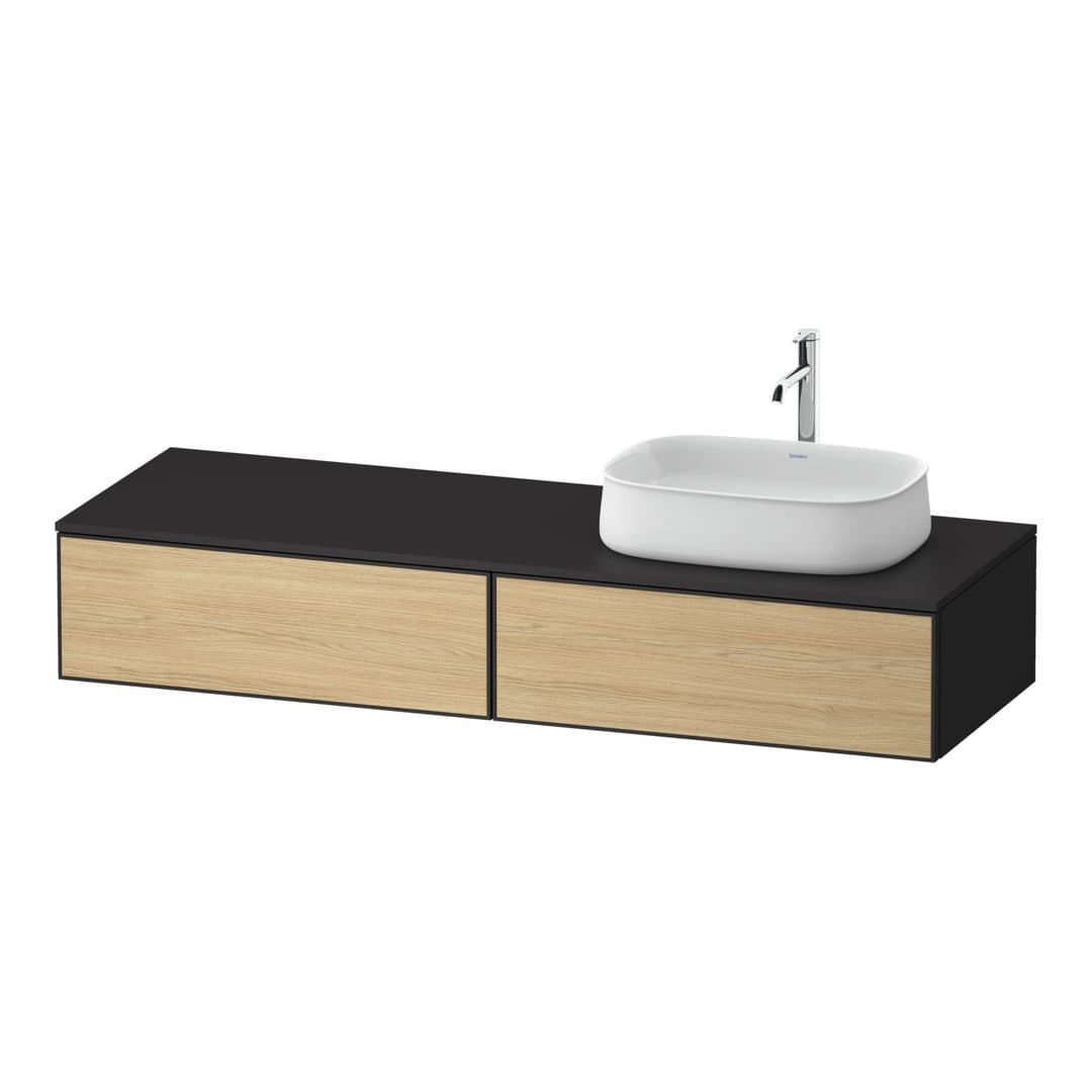 Duravit Zencha – Έπιπλο Νιπτήρα – 1600 mm, για κονσόλα, 2 συρτάρια, νιπτήρας δεξιά, σώμα Graphite Super Matt – Natural oak, Decor (ZE4814R30800000)