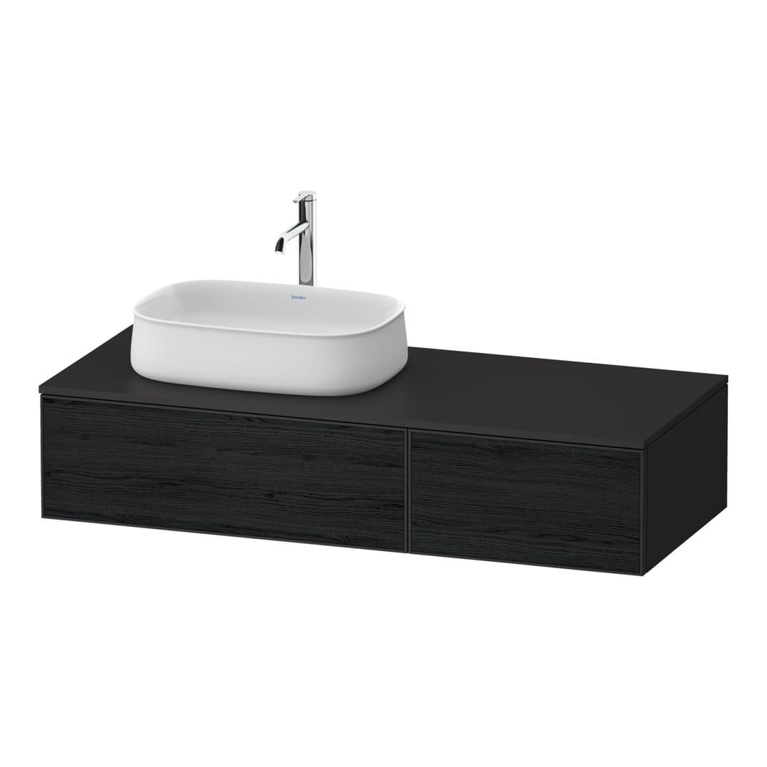 Duravit Zencha – Έπιπλο Νιπτήρα – 1300 mm, για κονσόλα, 2 συρτάρια, νιπτήρας αριστερά, σώμα Graphite Super Matt, 1300 x 550 x 281 mm – Black oak Matt, Decor (ZE4816016800000)