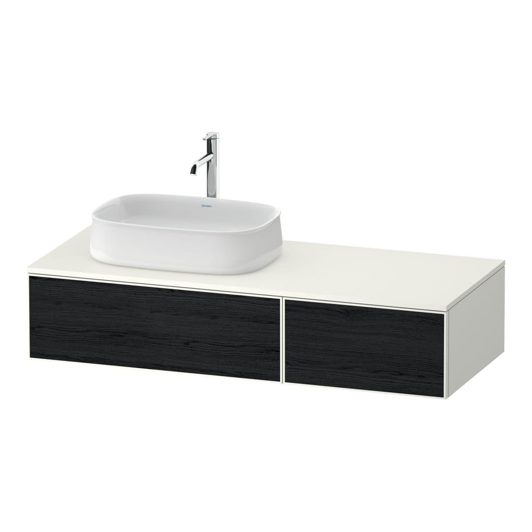 Duravit Zencha – Έπιπλο Νιπτήρα – 1300 mm, για κονσόλα, 2 συρτάρια, νιπτήρας αριστερά, σώμα White Super Matt, 1300 x 550 x 281 mm – Black oak Matt, Decor (ZE4816016840000)