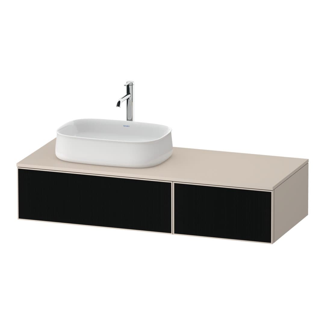 Duravit Zencha – Έπιπλο Νιπτήρα – 1300 mm, για κονσόλα, 2 συρτάρια, νιπτήρας αριστερά, σώμα Taupe Super Matt, 1300 x 550 x 281 mm – Black line structure, Glass (ZE4816063830000)