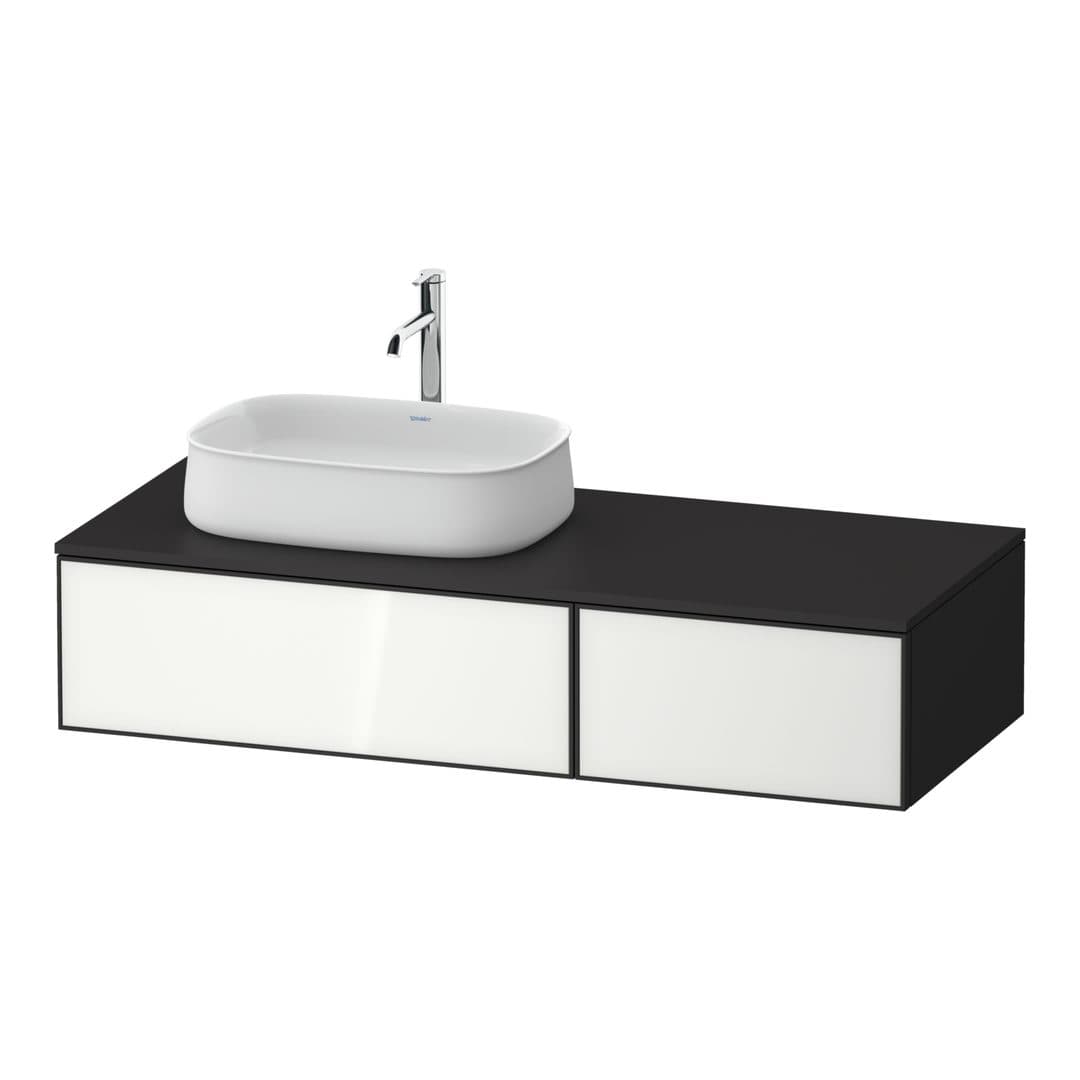 Duravit Zencha – Έπιπλο Νιπτήρα – 1300 mm, για κονσόλα, 2 συρτάρια, νιπτήρας αριστερά, σώμα Graphite Super Matt, 1300 x 550 x 281 mm – White, Glass (ZE4816064800000)