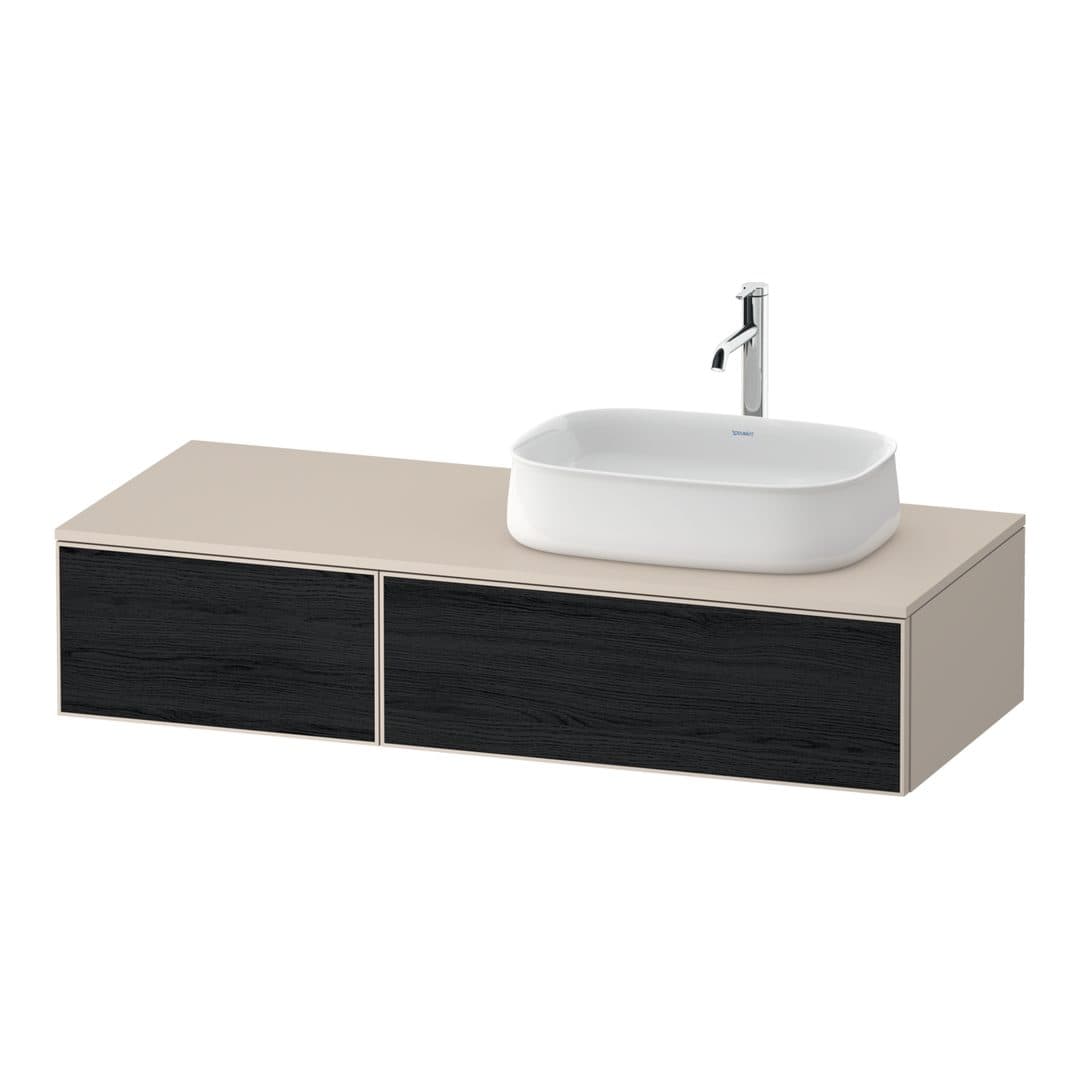 Duravit Zencha – Έπιπλο Νιπτήρα – 1300 mm, για κονσόλα, 2 συρτάρια, νιπτήρας δεξιά, σώμα Taupe Super Matt, 1300 x 550 x 281 mm – Black oak Matt, Decor (ZE4817016830000)