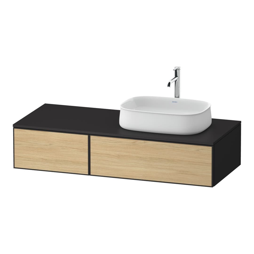 Duravit Zencha – Έπιπλο Νιπτήρα – 1300 mm, για κονσόλα, 2 συρτάρια, νιπτήρας δεξιά, σώμα Graphite Super Matt, 1300 x 550 x 281 mm – Natural oak, Decor (ZE4817030800000)