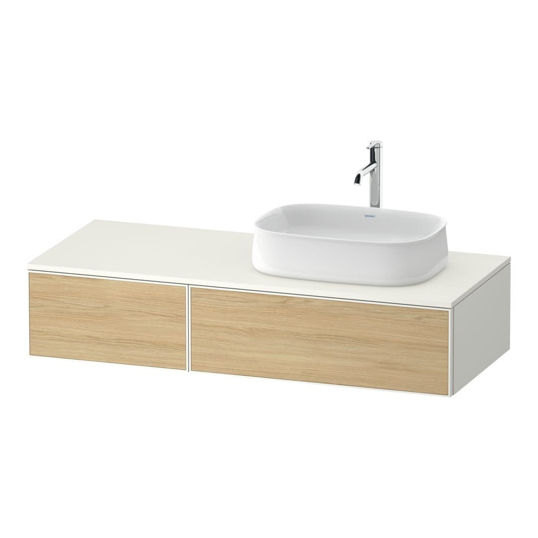 Duravit Zencha – Έπιπλο Νιπτήρα – 1300 mm, για κονσόλα, 2 συρτάρια, νιπτήρας δεξιά, σώμα White Super Matt, 1300 x 550 x 281 mm – Natural oak, Decor (ZE4817030840000)