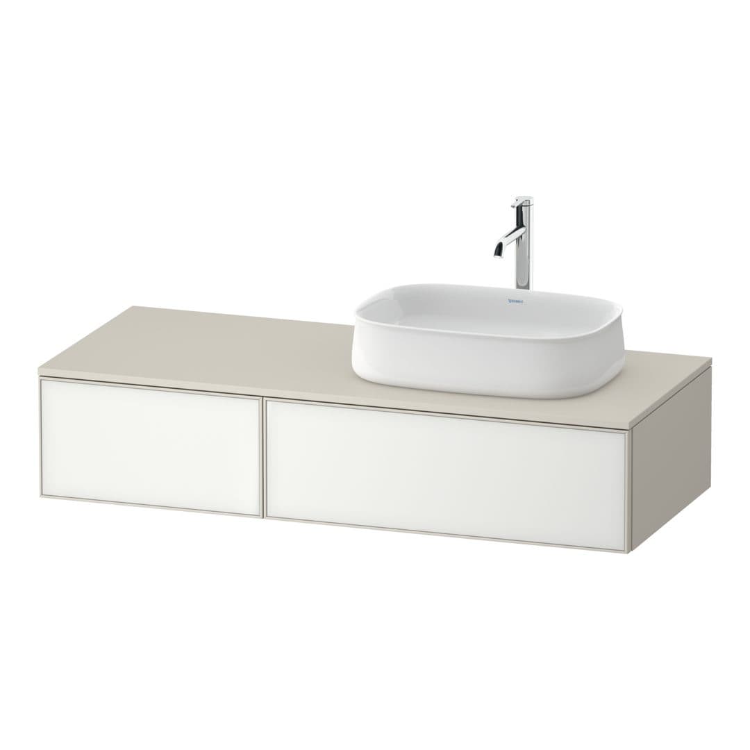 Duravit Zencha – Έπιπλο Νιπτήρα – 1300 mm, για κονσόλα, 2 συρτάρια, νιπτήρας δεξιά, σώμα Taupe Super Matt, 1300 x 550 x 281 mm – White, Glass (ZE4817064830000)